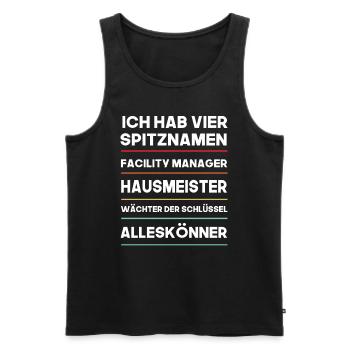 Ich habe vier Spitznamen Hausmeister Shirt design - Männer Premium Bio Tank Top - Schwarz - Vorne - AI Model Male 178 light (178cm)