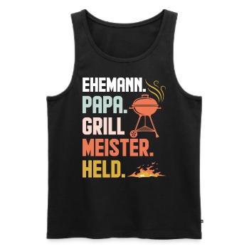 Ehemann Papa Grillmeister Held Retro - Männer Premium Bio Tank Top - Schwarz - Vorne - Michal (187cm)