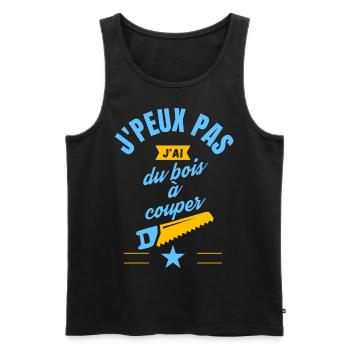 J peux pas j ai du bois à couper bleu jaune - Débardeur bio Premium Homme - noir - Devant - Michal (187cm)