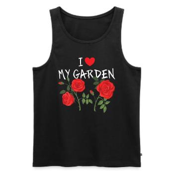 Jardin, Jardinier - J’aime mon jardin - Débardeur bio Premium Homme - noir - Devant - Michal (187cm)