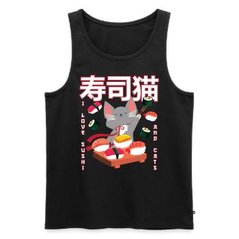 Drôle Anime Sushi Chat Japonais - Débardeur bio Premium Homme - noir - Devant - AI Model Male 178 light (178cm)