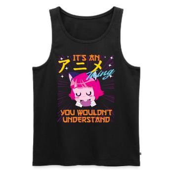 Anime drôle en disant que c’est un truc d’anime - Débardeur bio Premium Homme - noir - Devant - AI Model Male 178 light (178cm)