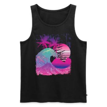 Japon Vintage Vaporwave Grande Vague - Débardeur bio Premium Homme - noir - Devant - Michal (187cm)