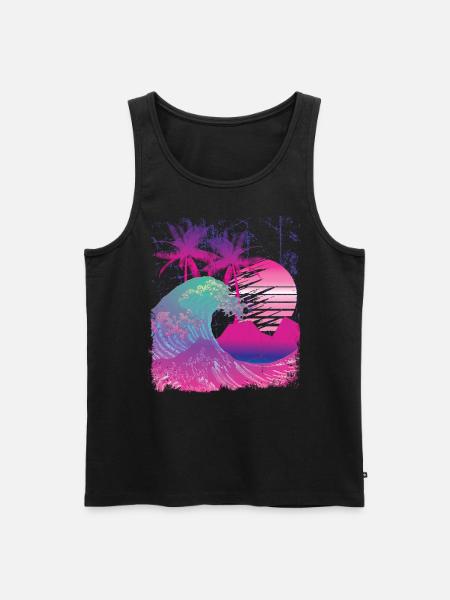 Japonia Vintage Vaporwave Wielka Fala - Ekologiczny tank top męski Premium - czarny