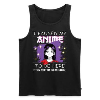 Anime drôle disant que j’ai mis mon anime en pause - Débardeur bio Premium Homme - noir - Devant - AI Model Male 178 light (178cm)