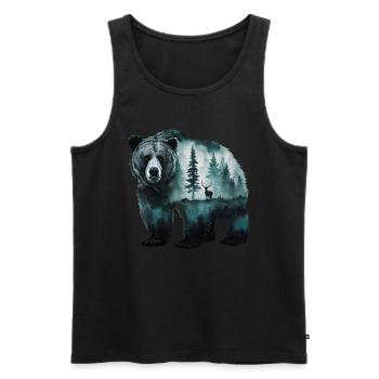 Majestätischer Bär mit Wald und Hirsch Kunst - Männer Premium Bio Tank Top - Schwarz - Vorne - AI Model Male 178 light (178cm)