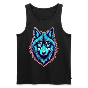Neon Wolfskopf – Psychedelisch leuchtendes Tierdesign - Männer Premium Bio Tank Top - Schwarz - Vorne - AI Model Male 178 light (178cm)