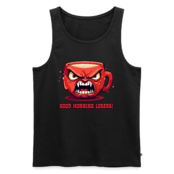 Drôle de tasse à café en colère: Bonjour, perdant - Débardeur bio Premium Homme - noir - Devant - Michal (187cm)