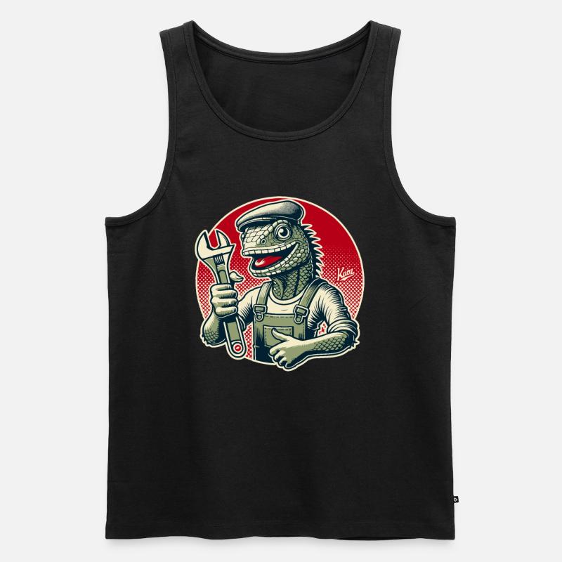 Handwerker-Eidechse mit Schraubenschlüssel - Männer Premium Bio Tank Top - Schwarz