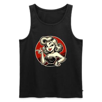 Retro-Blondine mit Zwinkern und Schnipsen - Männer Premium Bio Tank Top - Schwarz - Vorne - AI Model Male 178 light (178cm)