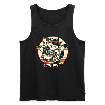 Manger des ramen, chat heureux - Débardeur bio Premium Homme - noir - Devant - AI Model Male 178 light (178cm)