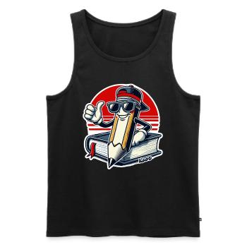 Cooler Bleistift mit Buch und Daumen hoch - Männer Premium Bio Tank Top - Schwarz - Vorne - Michal (187cm)