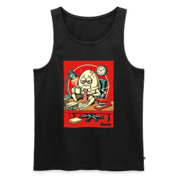 Müdes Büro-Ei mit Kaffee - Männer Premium Bio Tank Top - Schwarz - Vorne - Michal (187cm)