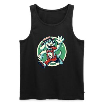 Funny retro farmer dog running and greeting - Men's Premium Organic Tank Top - black - Front - AI Model Male 178 light (178cm)