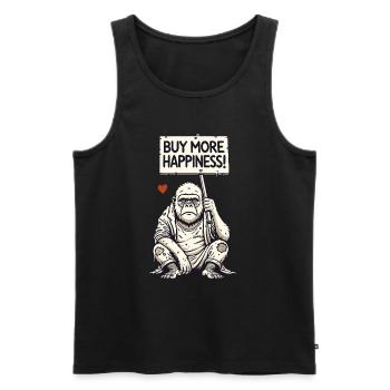 Satirical Gorilla with Shield: Buy More Happiness - Men's Premium Organic Tank Top - black - Front - AI Model Male 178 light (178cm)