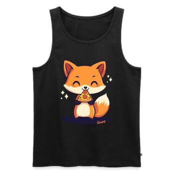 Renard kawaii mignon avec pizza - Débardeur bio Premium Homme - noir - Devant - Michal (187cm)