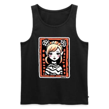 Stylized Cartoon Portrait – Artful Woman - Men's Premium Organic Tank Top - black - Front - AI Model Male 178 light (178cm)