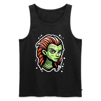 Green Alien Woman – Sci-Fi Tattoo Style - Men's Premium Organic Tank Top - black - Front - AI Model Male 178 light (178cm)