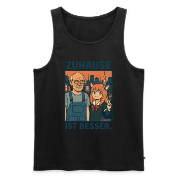 Peter Listless in Japan – Home is better - Men's Premium Organic Tank Top - black - Front - AI Model Male 178 light (178cm)
