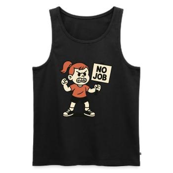 NO JOB – Angry child with protest sign - Men's Premium Organic Tank Top - black - Front - AI Model Male 178 light (178cm)