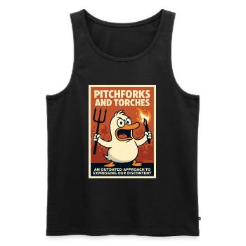 Angry duck with torch and pitchfork - Men's Premium Organic Tank Top - black - Front - AI Model Male 178 light (178cm)