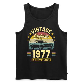 Vintage October 1977 45 Years Anniversary - Men's Premium Organic Tank Top - black - Front - Michal (187cm)