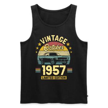 Vintage Octobre 1957 65 Ans Anniversaire - Débardeur bio Premium Homme - noir - Devant - AI Model Male 178 light (178cm)