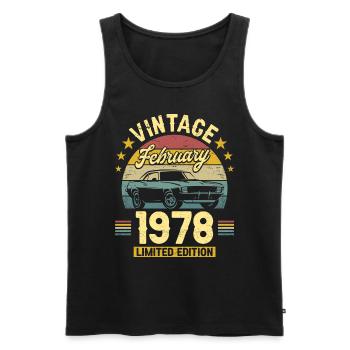 Vintage February 1978 45 years anniversary - Men's Premium Organic Tank Top - black - Front - AI Model Male 178 light (178cm)