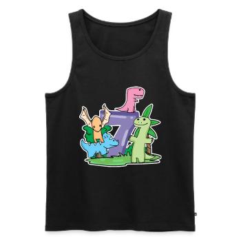 7 ans - 7ème anniversaire avec motif animal - Dino - Débardeur bio Premium Homme - noir - Devant - Michal (187cm)