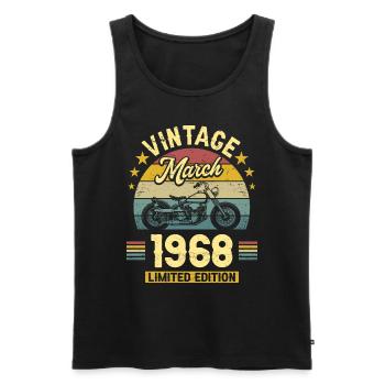 Vintage biker born in March 1968 55 years anniversary - Men's Premium Organic Tank Top - black - Front - AI Model Male 178 light (178cm)
