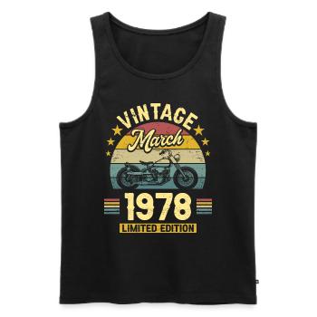 Vintage biker born in March 1978 45 years anniversary - Men's Premium Organic Tank Top - black - Front - AI Model Male 178 light (178cm)