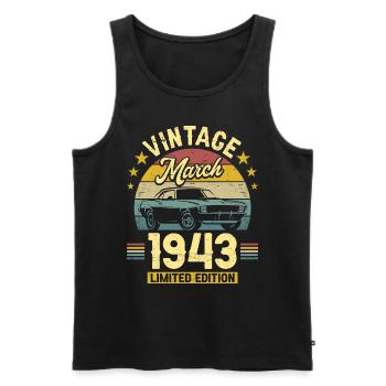 Vintage March 1943 80 years anniversary - Men's Premium Organic Tank Top - black - Front - Michal (187cm)