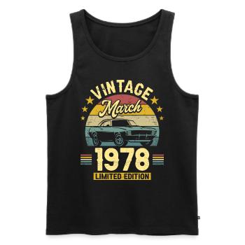 Vintage March 1978 45 years anniversary - Men's Premium Organic Tank Top - black - Front - AI Model Male 178 light (178cm)