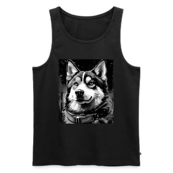 Portrait de chien husky - Débardeur bio Premium Homme - noir - Devant - AI Model Male 178 light (178cm)