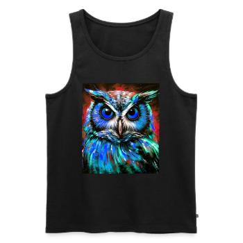 Portrait de hibou - Débardeur bio Premium Homme - noir - Devant - Michal (187cm)