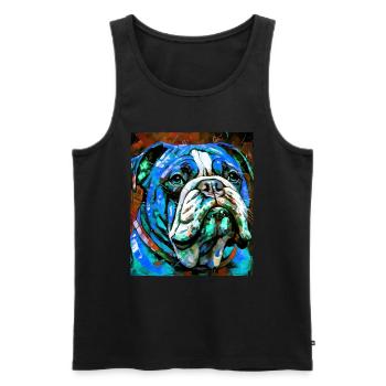 Portrait de chien bouledogue - Débardeur bio Premium Homme - noir - Devant - AI Model Male 178 light (178cm)