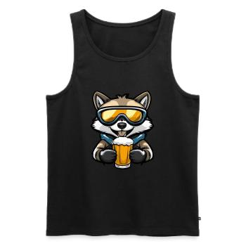 Raccoon après-ski bière bande dessinée - Débardeur bio Premium Homme - noir - Devant - AI Model Male 178 light (178cm)