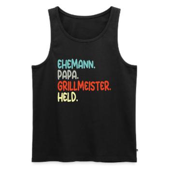 Ehemann Papa Grillmeister Held Vaterschaft - Männer Premium Bio Tank Top - Schwarz - Vorne - Michal (187cm)