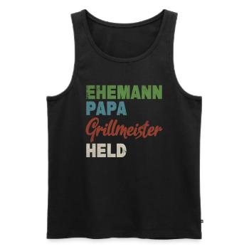 Vintage Vater Ehemann Papa Grillmeister Held - Männer Premium Bio Tank Top - Schwarz - Vorne - Michal (187cm)