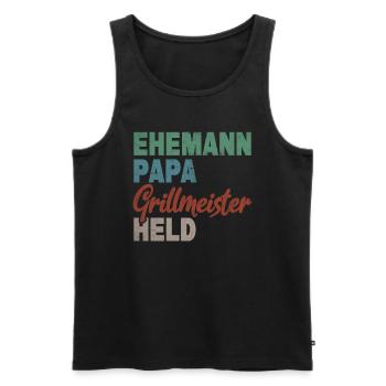 Ehemann Papa Grillmeister Held Vaterschaft - Männer Premium Bio Tank Top - Schwarz - Vorne - Michal (187cm)