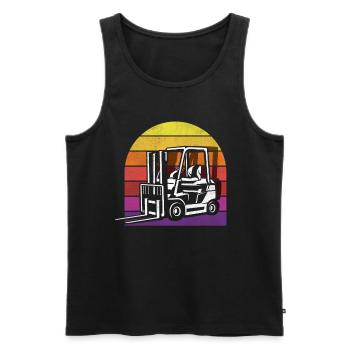 Chariot élévateur rétro vintage coucher de soleil - Débardeur bio Premium Homme - noir - Devant - AI Model Male 178 light (178cm)