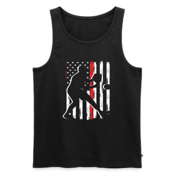 Joueur de pickleball devant le drapeau américain - Débardeur bio Premium Homme - noir - Devant - Michal (187cm)