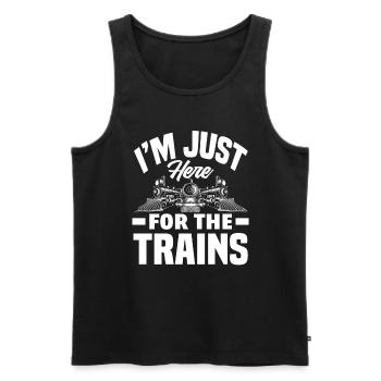 Je ne suis là que pour les trains - Débardeur bio Premium Homme - noir - Devant - AI Model Male 178 light (178cm)