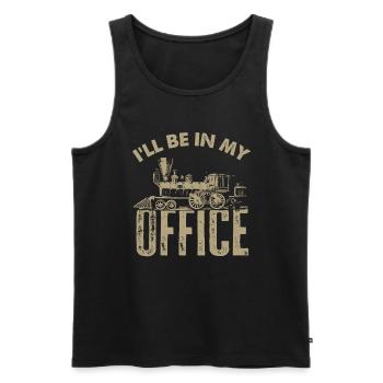 Je suis dans mon bureau Locomotive à vapeur Vintage - Débardeur bio Premium Homme - noir - Devant - AI Model Male 178 light (178cm)