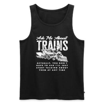 Posez-moi des questions sur les trains, j’en parle toujours - Débardeur bio Premium Homme - noir - Devant - Michal (187cm)