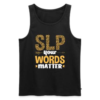SLP Vos mots comptent Imprimé léopard - Débardeur bio Premium Homme - noir - Devant - Michal (187cm)
