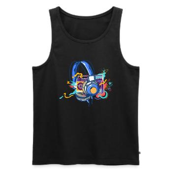 Techno Lover Bunte Kopfhörer Musik - Männer Premium Bio Tank Top - Schwarz - Vorne - Michal (187cm)