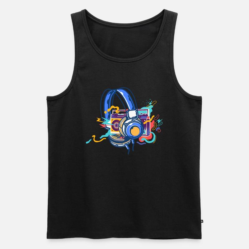 Techno Lover Bunte Kopfhörer Musik - Männer Premium Bio Tank Top - Schwarz