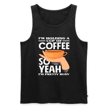 Amateur de café, je tiens une tasse de café - Débardeur bio Premium Homme - noir - Devant - Michal (187cm)