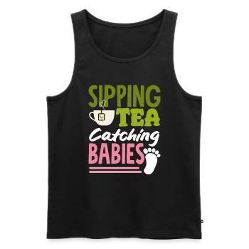 Hebamme Sipping Tea Catching Babies - Männer Premium Bio Tank Top - Schwarz - Vorne - Michal (187cm)